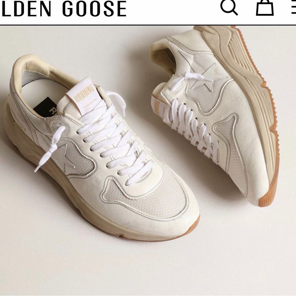 Golden Goose Running White and Tan Women's Sneakers